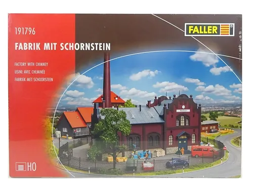 Faller H0 191796 Modellbau Bausatz Fabrik mit Schornstein - Detailgetreuer Bausatz einer Fabrik im Maßstab 1:87, ideal für die Gestaltung historischer Modelleisenbahnlandschaften der Epoche II.