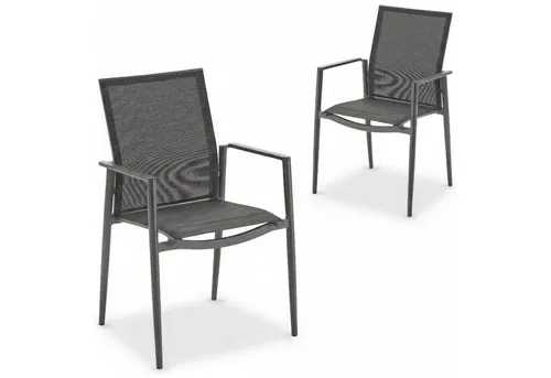 Liadomo Gartenstuhl Mannoli (Gartenstuhl-Set, stapelbar, 2 St), Armlehnen Alu, Textilgewebe, Alu anthrazit