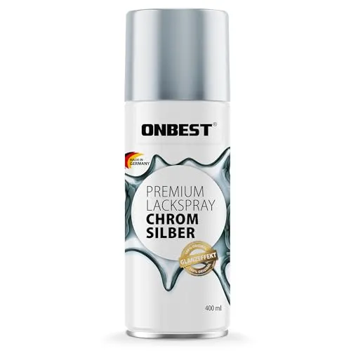 Onbest Premium Lackspray Sprühfarbe – wasserfest – Sprühlack Farbe zum Lackieren, Dekorieren & Reparieren von Oberflächen wie Metall, Holz, Kunststoff, Pappe, Stein (Chrom)