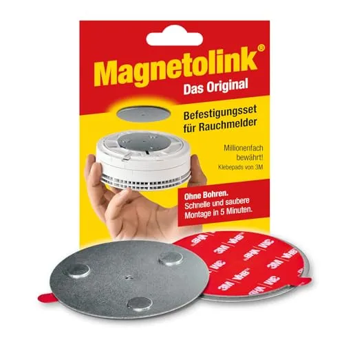 Magnetolink - Magnetbefestigungsset für Rauchmelder - Rauchmelder-Befestigung ohne Bohren: Einfaches Anbringen mit 3M-Klebepads und starken Neodym-Magneten für sicheren Halt auf allen Oberflächen. Made in Germany.