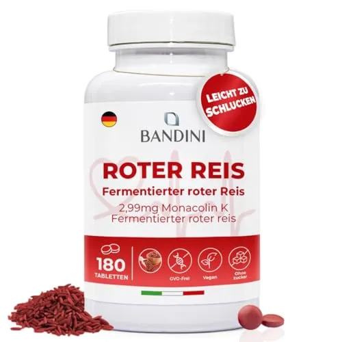 Bandini® Fermentierter Roter Reis aus Monascus purpureus - 180 leicht zu schluckende Tabletten (6 Monate) 99,7mg Red Rice - 2,9mg Monacolin K - Ohne Zusatzstoffe, Vegan, GVO-frei, Laborgeprüft