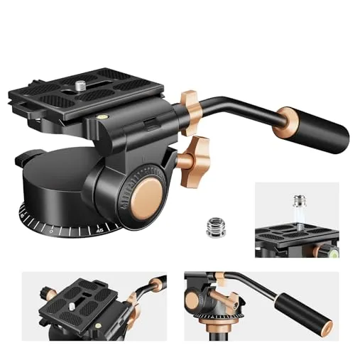 Soonpho Q-08S Heavy Duty Videokamera Stativ Fluidkopf Schwenkkopf mit verlängertem Griff, Stativkopf mit 1/4 Zoll Schraub-Schiebeplatte 360 Grad drehbarer für DSLR, Camcorder, Einbeinstativ