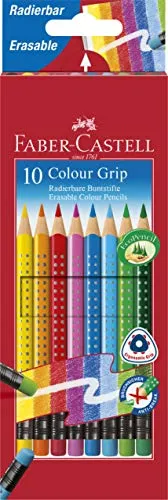Faber-Castell 116613 - Buntstifte Set Colour Grip, radierbare, 10 Stück im Kartonetui