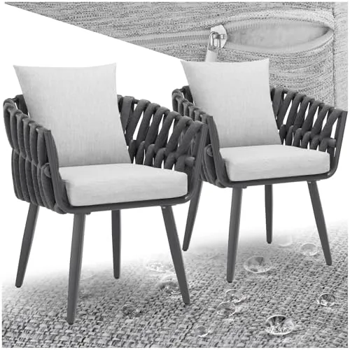 tectake® 2er Set Gartenstühle Lugano im Rope-Design - Hochwertige Gartenstühle mit Aluminiumgestellen, höhenverstellbaren Kunststofffüßen und außergewöhnlichem Komfort – ideal für drinnen und draußen.