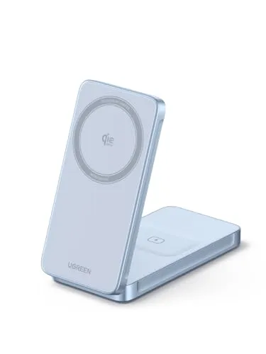 UGREEN MagFlow 2-in-1 Magnetisches Wireless Charger 25W - Qi2-zertifizierte Ladestation für iPhone 16/17 Serie & AirPods, lädt bis zu 2 Geräte gleichzeitig schnell und effizient. Ideal für Zuhause und unterwegs, mit klappbarem Design und integriertem Kühlsystem.