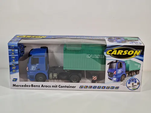 Carson Modellsport MB Arocs 1:20 RC LKW mit Container - RC-Modelle: Realistisches Fahrerlebnis mit 2,4GHz Steuerung, LED-Beleuchtung und einem einfach bedienbaren Hebelsystem für Auflieger-Stützen.