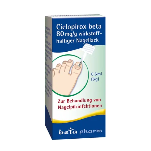 CICLOPIROX beta 80 mg/g Nagellack - Wirkstoffhaltiger Nagellack (6.6 ml) zur Behandlung von Nagelpilz, apothekenpflichtig und effektiv gegen Fuß- und Fingernagelinfektionen.