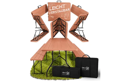 ONDIS24 Bierzeltgarnitur Sitzbank Lena - Klappbare und wetterfeste Campingtischgarnitur aus robustem Stahl, ideal für Feste und Grillpartys, mit praktischen Tragegriffen und hoher Belastbarkeit von bis zu 480 kg.