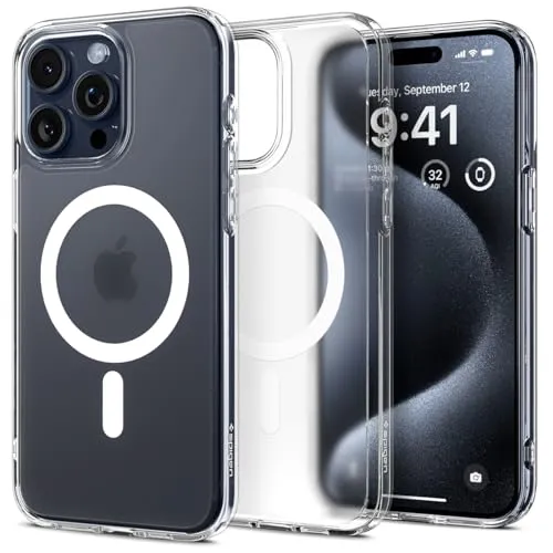 Spigen für iPhone 15 Pro Max Ultra Hybrid Frost MagFit Hülle [Anti-Yellowing] Case Handyhülle Transparent Dünn Slim Kompatibel mit MagSafe -Clear