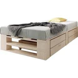 sunnypillow Palettenbett M2 aus Holz 80 x 200 cm - Betten - Umweltfreundliches Palettenbett mit 2 Bettkästen, 100% Nadelholz, extrem stabil bis 500 kg, perfekt für kleine Räume und vielseitig einsetzbar.