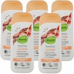 alverde Naturkosmetik - Shampoo Locken Bio-Leinsamen & Bio-Traube (5 x 200 ml) 5 x
