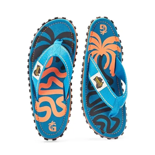 Gumbies Vegane Flip Flops Damen und Herren - Originals - Blue Palmetto - Größe 39 - Nachhaltige, vegane Flip Flops aus recycelten Materialien mit ergonomischem Fußbett und rutschfester Sohle. Ideal für warme Sommertage – bequem und umweltfreundlich!