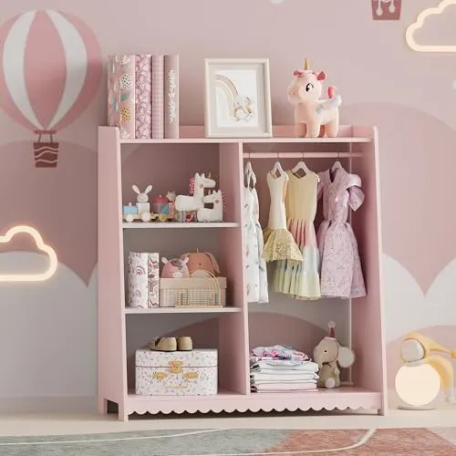 en.casa Garderobenständer »Vestnes« 90 x 80 x 38 cm Cotton Candy / Weiß - Kleiderständer für Kinderzimmer mit großzügiger Kleiderstange und verspieltem Design. Praktisches Regal für Accessoires und einfache Reinigung machen ihn zum idealen Möbelstück.