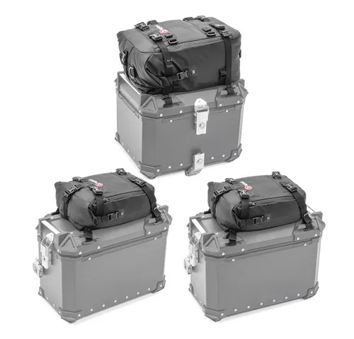 Bagtecs Reisetasche 3x Zusatztasche Alukoffer für Honda Africa Twin 1100 KH3 - Praktisches Set mit 3x Zusatztaschen für Alukoffer und Topcase, wasserdicht und einfach zu befestigen. Ideal für die perfekte Ordnung auf Motorradtouren. Maße: KH1: 23x12x35 cm, KH2: 25x23x38 cm.
