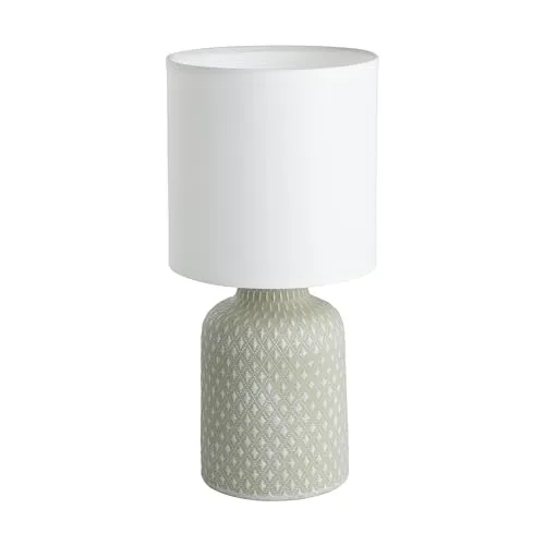 EGLO Tischlampe Bellariva – Stilvolle Tischleuchte in Grau und Weiß - Moderne Tischlampe im Boho-Design aus Keramik und Textil, ideal für Wohnzimmer und Schlafzimmer. Einfaches Ein- und Ausschalten über Kabelschalter.