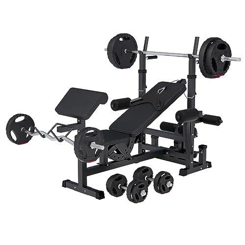 GORILLA SPORTS Kraftstation Hantelbank - 100 kg Hantelset, verstellbare Trainingsbank - Fitness-Stationen mit maximalem Trainingsgewicht von 280 kg, ideal für effektives Krafttraining zu Hause.