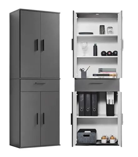 mokebo® Mehrzweckschrank 'Der Praktische' 60cm - Schuhschrank in Anthrazit-Schwarz, cleverer Stauraum mit Schubladen und Individualisierungsoptionen, ideal für Küche, Büro oder Flur.