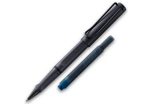 LAMY Tintenroller safari steel black mit blauer Tintenpatrone T10 - Ergonomischer LAMY safari Tintenroller mit löschbarer blauer Tinte für flüssiges Schreiben. Ideal für Schule und Büro. Langlebiges Design aus hochwertigem ASA-Kunststoff.