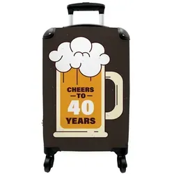 NoBoringSuitcases.com© Hartschalen-Trolley Bier - 40 Jahre - Geburtstag - Vintage 55x35x20cm, 4 Rollen, Reisetasche mit Rollen, Koffer Handgepäck Flugzeug bunt 35 cm x 55 cm x 20 cm