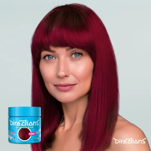 Directions Haartönung - Rubine - Kreative Haartönung für ausdrucksstarke Looks. Intensive Farben von Pink bis Violett, ammoniakfrei und pflegend für gesundes Haar. Ideal für individuelle Stylings und flexible Farbwechsel.