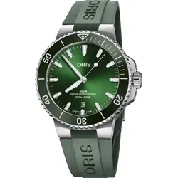 Oris Aquis Date Automatik Uhr 01 733 7730 4157-07 4 24 64EB - Herren Armbanduhr mit grün-schwarzem Zifferblatt, robustes Design und 300m Wasserdichtigkeit, ideal für Wassersport und Abenteuer.