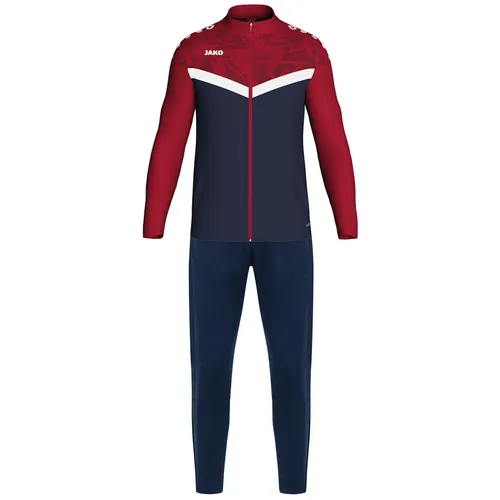 JAKO Unisex Polyesteranzug Iconic, marine/chili rot, Größe:M - Sportjacke aus 100% recyceltem Polyester, bietet optimale Passform und praktische Reißverschlusstaschen für aktive Menschen. Ideal für Training und Freizeit!