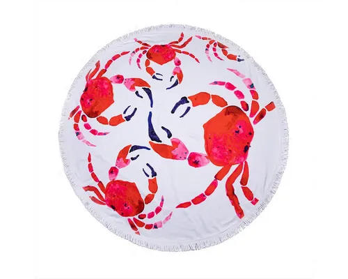 ANEMOSS Strandtuch Marine Collection Crab – Rundes Strandtuch - Strandtuch mit 150 cm Durchmesser, ideal für zwei Personen. Hergestellt aus 60% Baumwolle und 40% Microfaser – extrem weich, schnell trocknend und mit einem einzigartigen Krebs-Muster für einen fröhlichen Sommerlook.