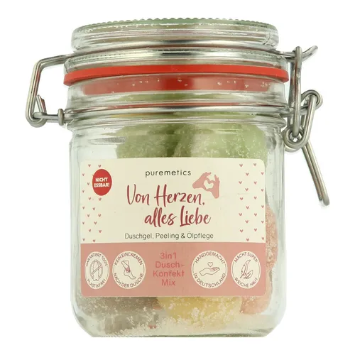 3in1 Dusch-Konfekt Mix - "Von Herzen, alles Liebe" 200g - Verschiedene Badeprodukte, verwöhnendes Duschkonfekt für ein luxuriöses Duscherlebnis mit pflegenden Inhaltsstoffen.