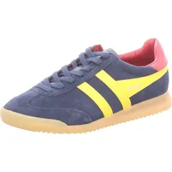 Gola Sneaker Torpedo Wildleder 2025 - Sneaker im Old-School-Look, inspiriert von traditionellen Trainingsschuhen, aus hochwertigem Wildleder für Herren in navyblau/sonnengelb/dunkelrot.