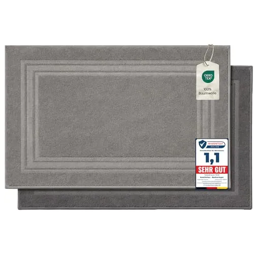 Komfortec 2er Badvorleger aus 100% Baumwolle, 600 GSM, Duschvorleger, Waschbar, Badteppich, Saugfähig, Frottee, 50x70 cm, Anthrazit Grau/Hellgrau