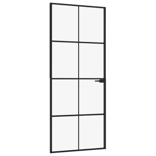 vidaXL Innentür Komplettset 83x201,5cm - Moderne Glastür mit Griff und Eisenschloss - Lamellentüren für den Innenbereich, aus robustem gehärtetem Glas mit schlankem Aluminiumrahmen für ein modernes Wohnambiente, ideal für helle Räume.