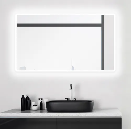 Talos Moon Badspiegel mit Beleuchtung 120x70 cm - Badezimmer Wandspiegel, feuchtwassergeeignet mit Aluminiumrahmen und angenehmem Neutralweiß-Licht für eine stilvolle Atmosphäre im Bad.