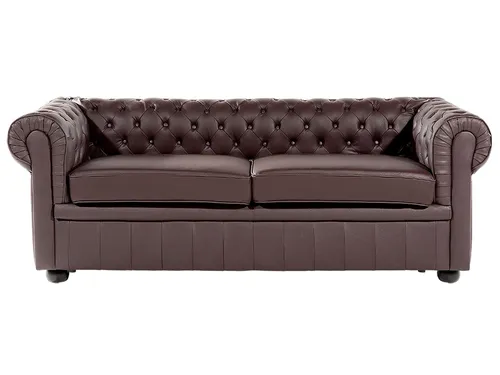 Sofa CHESTERFIELD Echtleder Braun 3-Sitzer - Stilvolles Design für Ihr Wohnzimmer - Elegantes 3-Sitzer Sofa in Dunkelbraun aus 100% echtem Rindspaltleder, vereint Komfort und Klasse. Ideal für stilvolle Wohnräume.