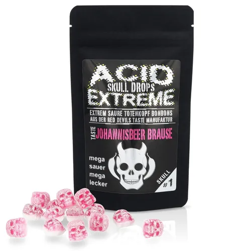 ACID SKULL DROPS EXTREME ultrasaure Johannisbeere Brause Bonbons 75 g Hotskala 0