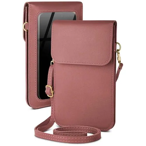 moex Handytasche zum Umhängen für Samsung Galaxy A12 – Kleine Handtasche mit Handyfach und Sichtfenster, 2 zusätzliche Fächer - Handy Umhängetasche Damen, Himbeerrosa