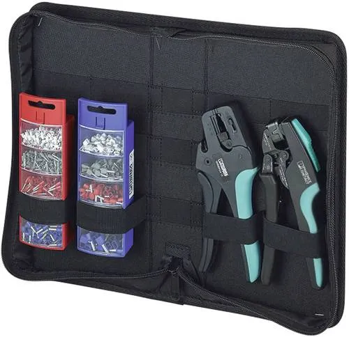 Phoenix Contact CRIMPFOX DUO 10 Werkzeug-Set - Abisolier- und Crimp-Set in praktischer Werkzeugtasche, ideal für Elektromonteure und Heimwerker, mit effizienten Werkzeugen für präzise Kabelverarbeitung.