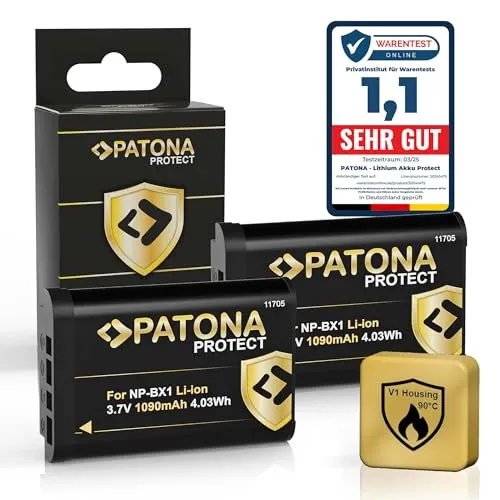 PATONA 2X Protect NP-BX1 Akku 1090mAh Ersatzakku kompatibel mit Sony CyberShot DSC-RX1 R RX1 RX100 II III IV V VI VII M HX50 HX60 HX80 HX90 HX99 HX400V WX300 WX500 DSC-RX100 DSC-HX50 NPBX1 NP BX1