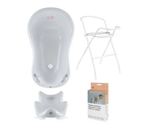 Hylat Baby Badewanne und WC Set – TÜV Rheinland zertifiziert - Badewannen Set bestehend aus Babywanne, Sitz, Ständer und Abfluss. Ideal für sicheres Baden und Komfort für Ihr Baby, in stilvollem Grau.