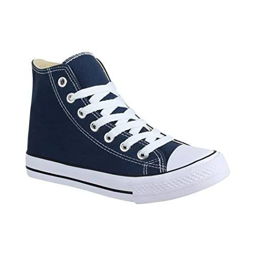Elara Unisex Kult Sneaker Dunkelblau | Bequeme High Top Sportschuhe für Damen und Herren - Stylische Unisex High-Top Sneaker von Elara, ideal für den täglichen Gebrauch. Leichte Textilmaterialien bieten Flexibilität und hohen Komfort. Perfekt für modebewusste Träger!