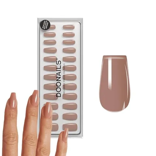 DOONAILS® - Soft Gel Press On Nails 30er Set, Espresso Coffin Form, Nude Nägel zum Aufkleben, Full Cover in Salonqualität, Fake nails soft gel Medium, Natürliches & angenehmes Tragegefühl