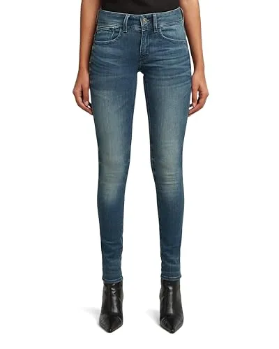 G-Star Jeans - Skinny Fit in Blau W27/L30 - Jeans in Skinny Fit mit recyceltem Polyester, 5-Pocket-Design und stylischem Leder-Patch. Ideal für modebewusste Frauen, die Wert auf Nachhaltigkeit legen.
