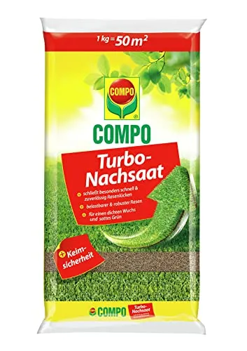 COMPO Turbo Nachsaat Rasensamen 1 kg - Gräsersamen & -pflanzen, schließt schnell Rasenlücken mit hoher Keimsicherheit, ideal für reparaturbedürftige Flächen und sorgt für ein strapazierfähiges, sattes Grün.