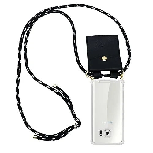 Cadorabo Handykette kompatibel mit Samsung Galaxy S6 Schutzhülle TPU Silikon Case Necklace Design Slim Kratzfest Kordel Band mit Etui Rundumschutz Case Hülle für Galaxy S6 in Schwarz