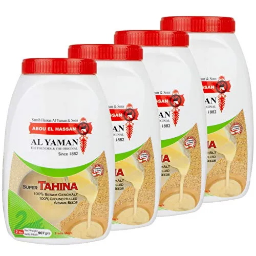 Al Yaman - Orientalische Tahine 4er Set, 907 g - Feinste arabische Sesampaste, ideal für Hummus und als nussiger Brotaufstrich. Reich an Vitaminen und Mineralstoffen, perfekt für die arabische und türkische Küche.