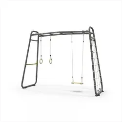 EXIT GetSet monkeybar MB210 - Spielplatzgerät mit über 3 Metern Länge, inkl. Reckstange, Holzturnringen, Schaukel und Kletternetz – ideal für aktive Kinder und vielseitigen Spielspaß im Freien.