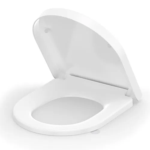 SREWOHS PRO Toilettendeckel mit Absenkautomatik, WC Sitz D Form, Klodeckel Weiß, Klobrille Duroplast, ToilettenSitz mit Verstellbaren Scharnieren, Toilet Seat Abnehmbar, inkl. Installationsschablone