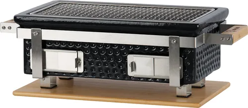 BBQ-Toro Keramik Tischgrill mit Holzunterlage - Grill für den Außenbereich, ideal für Garten und Camping. Hohe Wärmespeicherkapazität für längeres Grillerlebnis mit weniger Brennmaterial.