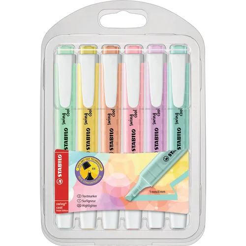 Stabilo Swing Cool Pastel Textmarker Set [5 Stück] - Marker & Künstlerstifte in sanften Pastellfarben, ideal zum farbigen Markieren und kreativen Gestalten.