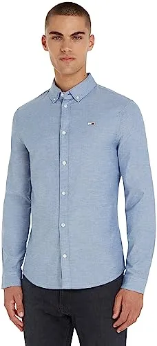 Tommy Jeans Herren Hemd TJM Slim Langarm, Blau (Twilight Navy), L - Herrenhemden aus 98% Bio-Baumwolle, klassischer Schnitt mit Button-down-Kragen, ideal für Büro und Freizeit.