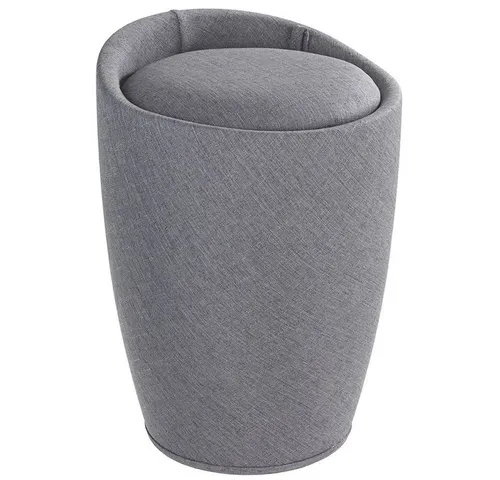 WENKO Badhocker Candy Leinen Optik Grau - Robuster Hocker mit Stauraum, integrierter Wäschesammler und gepolstertem Deckel, BPA-frei, 20 L Fassungsvermögen